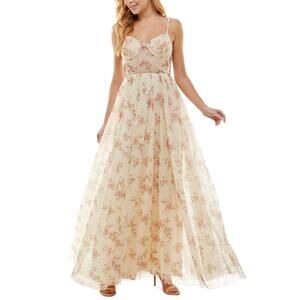 NEW City Studio Floral Dot Corset Maxi Gown in Light Yellow